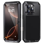 Focusor Coque pour iPhone 16 Pro Max Métal, [Antichoc][Metallique] 360 Full Body Heavy Duty Blindé Case Incassable Renforcé Solide Protection Coque avec Verre trempé pour iPhone 16 Pro Max, Noir