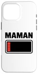 Coque pour iPhone 16 Pro Max drole Femme fatiguée, maman, faible charge de batterie