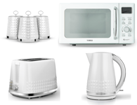 Tower Solitaire White Kettle Toaster T24041WHT Digital Microwave & Canisters Set