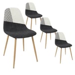 FILLA - Lot de 4 Chaises Noires Blanches et Motif Strié