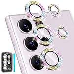 imluckies [3+2 for Sansung Galaxy S23 Ultra Camera Lens Protector, [Bling Diamond] HD Tempered Glass Aluminum Alloy Ring, Back Screen Camera Cover Film for S23u 5G 2023, Glitter Colorful