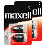 4 X Maxell Taille C Piles Zinc R14 MN1400 UM2 Bébé Bas / Constant Purge 0% Hg