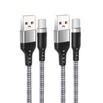 USB C Cable 1m 2 Pack, USB A to USB Type C Fast Charging Charger Lead Nylon Braided Compatible with Samsung Galaxy S20 S10 S9 S8 Plus (Grey)