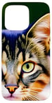 Coque pour iPhone 15 Pro Max Visage De Chat Tabby Moustaches Oeil Vert Photo Gros Plan