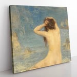 The Sirens by John Macallan swan Classic Painting Canvas Wall Art Print Ready to Hang, Framed Picture for Living Room Bedroom Home Office Décor, 35x35 cm (14x14 Inch)