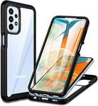 CENHUFO Coque Samsung A23 5G/4G, Antichoc Housse avec Protection écran, 360° Protégé Téléphone Etui Double Face Bumper Transparent Case Portable Intégrale Coque pour Samsung Galaxy A23 5G/4G -Noir