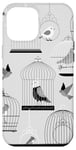 iPhone 13 Pro Max monotone grey aviary birdcage black white gray birds Case