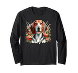 American English Coonhound Dog Halloween Watercolor Artwork Long Sleeve T-Shirt