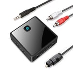 Isobel Bluetooth 5.0 Transmitter Receiver (Optical, 3.5mm AUX, RCA) , Low Latency Wireless Audio Adapter Rechargeable Bluetooth AUX Adapter for TV PC Car / Home Stereo System Speakers, Dual Link