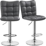 Yaheetech Lot de 2 Tabourets de Bar en Similicuir Réglables en Hauteur Chaises de Bar Assise Pivotante à 360° Tabourets de Cuisine pour Bar Salle à Manger Comptoir 50 × 43,5 × 92,5 cm 2/Gris