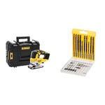 DEWALT Scie Sauteuse à Poignée Supérieure Brushless XR 18V Li-ion, Sans Fil avec Coffret TSTAK et Éclairage LED, Courses à Vide 3200tr/min, Coupe Bois 135mm, Acier 10mm + Coffret 10 Lames