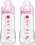 Easy Active Baby Bottle with Fast Flow MAM Teats | Twin Pack | 330 ml Pink