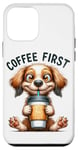 Coque pour iPhone 12 mini Coffee First Tasse à café Motif chiot mignon