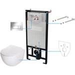 Ensemble sanitaire wc suspendu 51 x 36 mm avec réservoir et plaque en acier brossé Deante Peonia CDES6ZPW Blanc brillant