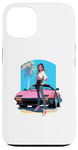 Coque pour iPhone 13 Fille de style anime et manga devant une voiture de sport rose