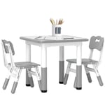 Kids Table and Chairs Childrens 3 Pcs Table Set Height Adjustable Playroom Grey