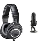 Audio-Technica M50x Professional Monitor Headphones Black & Logitech Blue Yeti USB Microphone for PC, Mac, Gaming, Recording, Streaming, Podcasting, Studio