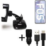 Car holder windshield dashboard for Samsung Galaxy F05 charger Cell phone mount 