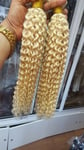 613# Bleach Blonde Brazilian Human Hair Bundles KINKY TIGHT CURL 200g 18+18 12AA