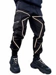 Mens Cargo Pants Hip Hop Techwear Harem Pant Jogger Sweatpants with Pockets Jogging Punk Black XL