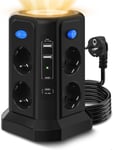 12 en 1 Tour Multiprise Electrique 3M avec Veilleuse et 1 USB C PD20W Charge Rapide, 4000W/16A, 8 Prises et 4 USB Ports, 4 Interrupteur indépendant, Parafoudre et Surtension pour Maison, Bureau