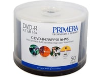 Primera Tuffcoat - 50 X Dvd-R - 4.7 Gb 16X - Høyglanset Hvitt - Blekkstråleskrivbar Overflate, Skrivbar Innerring - Spindel