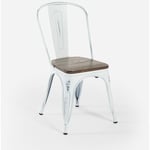 Chaises industrielles en métal vintage blanc avec plateau en bois Steel Old Wood.