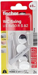 fischer - Kit de fixations pour WC N K comprenant 8 pièces/2 chevilles universelles, 2 vis 6x70, 2 rondelles de fixation, 2 capuchons blanscs, 2 capuchons chromes 83628