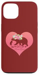 Coque pour iPhone 13 Cœur floral rose foncé avec quatre oursons pour la fête des mères