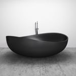 Grande Baignoire îlot moderne fonte minérale salle de bain avec bonde et trop plein, 180x110x62cm, WAVE, Noir mat