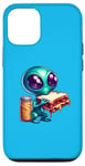 Coque pour iPhone 14 Alien mangeant un sandwich au beurre d'arachide et à la gelée