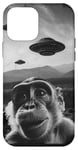 Coque pour iPhone 12 mini Selfie singe avec extraterrestre et OVNI