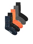 JACK & JONES Men's Jaclogo Circle Socks 5 Pack, Black/Pack:Navy Blazer-Black-DGM-Vibrant Orange, One Size