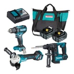 Makita Kit de machines sans fil 18V (DDF485 + DHR171 DGA511) / 5,0 Ah, 2 batteries chargeur