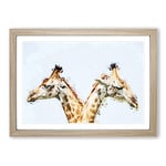 Big Box Art Giraffes Looking Both Ways in Abstract Framed Wall Art Picture Print Ready to Hang, Oak A2 (62 x 45 cm)