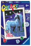 Ravensburger - CreArt Série E Classic : licorne magique, kit de peinture par numéros, contient une planche pré-imprimée, un pinceau, des couleurs et des accessoires, jeu créatif pour enfants de 9 ans