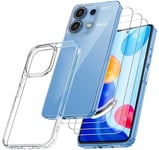 RKINC Coque pour Xiaomi Redmi Note 13 4G, avec 3 Films de Verre Trempé Armor, ne jaunissant jamais Norme Militaire, résistante aux Chocs et aux Rayures Coque de Protection Transparent