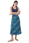 Roman Womens Leaf Print Linen Blend A-Line Skirt - Blue Denim - Size 10 UK