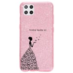 Coque Galaxy A22 5G paillettes rose fee papillon personnalisee