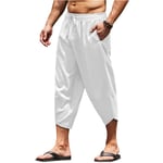 Mens 3/4 Length Shorts Elastic Waist Loose Summer Casual Drawstring Capri Pants