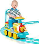 Train Porteur électrique pour Enfants avec Musique Lumière Train Trotteur avec Voies en PP Espace de Rangement Bleu