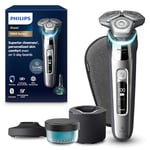 Philips Shaver Series 9000 - Wet and Dry Electric Shaver for Men in Dark Chrome, Lift and Cut, SkinIQ Technology, Pop-up Beard Trimmer, Cleaning Pod, Charging Stand and Travel Case (Model S9974/55)