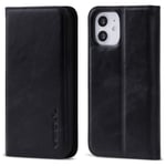 VISOUL Case for iPhone 12 Mini,Genuine Leather Wallet Case with RFID Blocking, TPU Shell, Kickstand, Card Holder, Folio Cover Compatible with iPhone 12 Mini, 5.4" Black