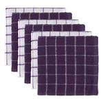 DII Lot de 6 torchons de Cuisine 100% Coton, lavables en Machine, Ultra absorbants, 30,5 x 30,5 cm, Motif Carreaux, Aubergine