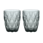 Glass Tumbler 270ml Decorated Smoke Grey Diamond Ridges Water Juice Drinks 2pcs