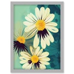 Abstract Illustration Daisy Blossoms Flowers Painting Artwork Framed Wall Art Print A4