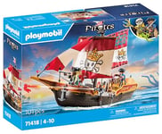 Playmobil 71418 Chaloupe des Pirates, Le Bateau Flotte et Peut être équipé d'un Moteur Submersible, avec des voiles Mobiles, des canons Mobiles et inclinables, Univers Pirates pour Enfants dès 4 Ans