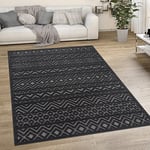 Paco Home Tapis Exterieur Terrasse Salon Cuisine Motif Scandinave Motif Ethnique Uni, Dimension:160 cm Rond, Couleur:Anthracite