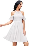 Berylove Robe de cocktail élégante pour femme - Dos nu - Robe festive en mousseline de soie - Robe de mariée - Robe de bal - Robe de soirée courte, Blanc., XXL