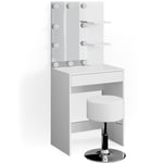 Vicco - Coiffeuse "Isabelle" Blanc avec tabouret et éclairage led